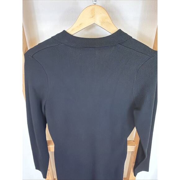 NWT Apricot Black Collared V Neck Ribbed Side Slits Sweater Dress #1411 Size MED - Picture 5 of 6